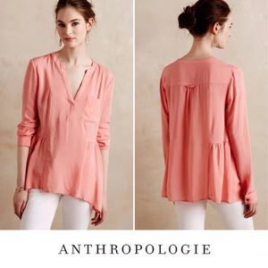 Maeve Anthropologie Laiken Henley Long Sleeve Peach Flowy Blouse